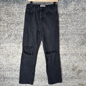 Reformation Cynthia High Rise Straight Jeans Womens 27 Black Lagoon Destroyed